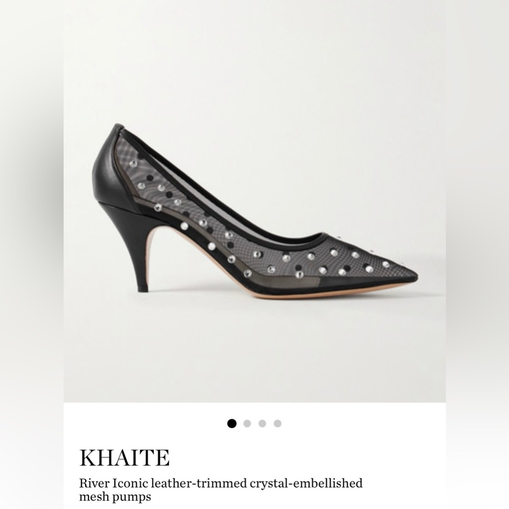 KHAITE River, Leather Trimmed Black Chrystal Embellished Heels Sz7.5